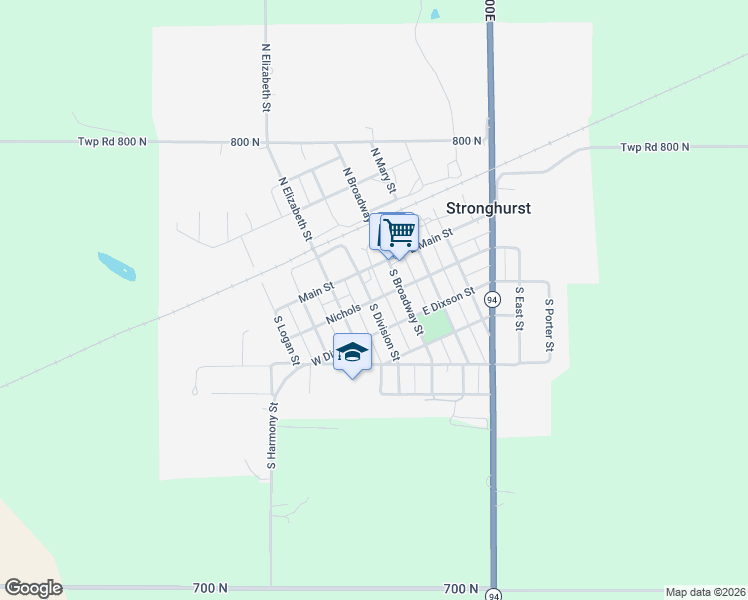 map of restaurants, bars, coffee shops, grocery stores, and more near 120 West Nichols Street in Stronghurst