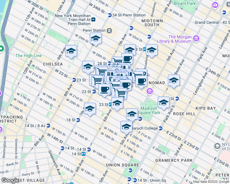 map of restaurants, bars, coffee shops, grocery stores, and more near in New York