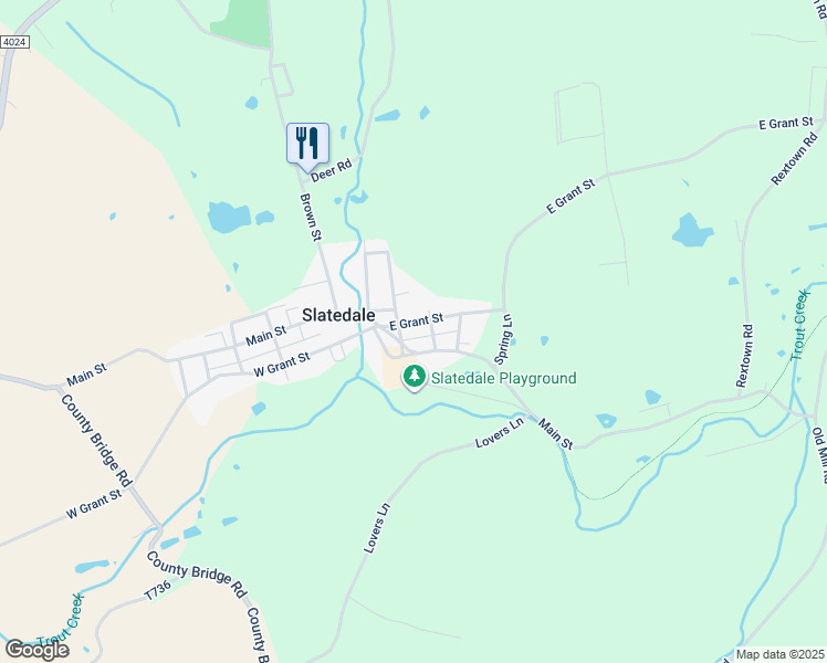 map of restaurants, bars, coffee shops, grocery stores, and more near 3922 East Grant Street in Slatington