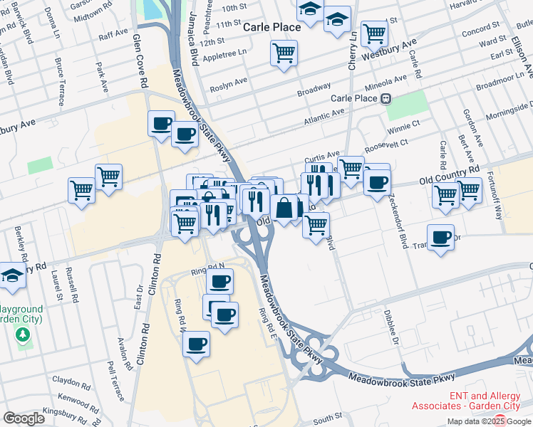 map of restaurants, bars, coffee shops, grocery stores, and more near 235 Lansdowne Avenue in Carle Place