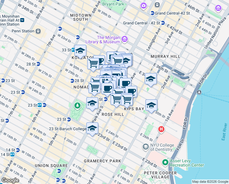 map of restaurants, bars, coffee shops, grocery stores, and more near in New York