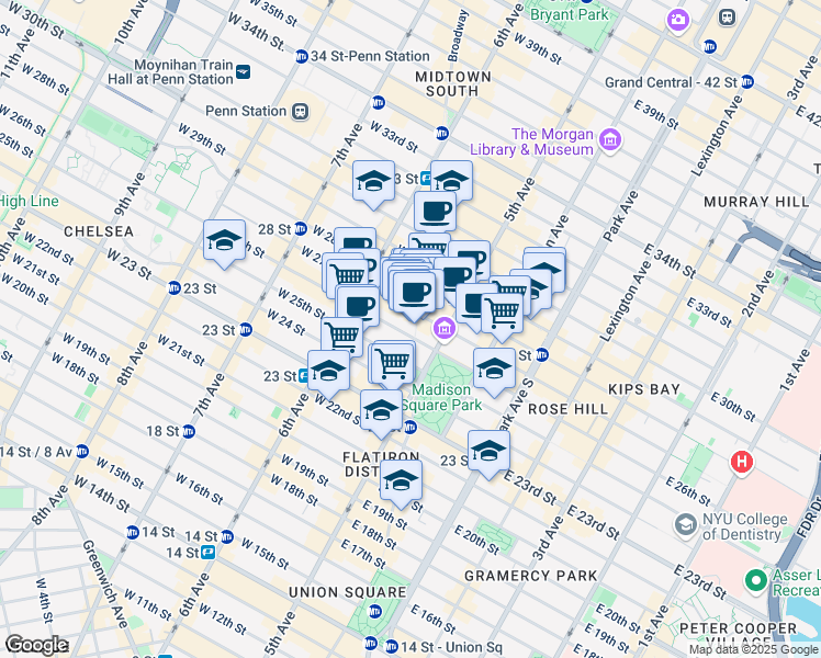 map of restaurants, bars, coffee shops, grocery stores, and more near 1155-1157 Broadway in New York