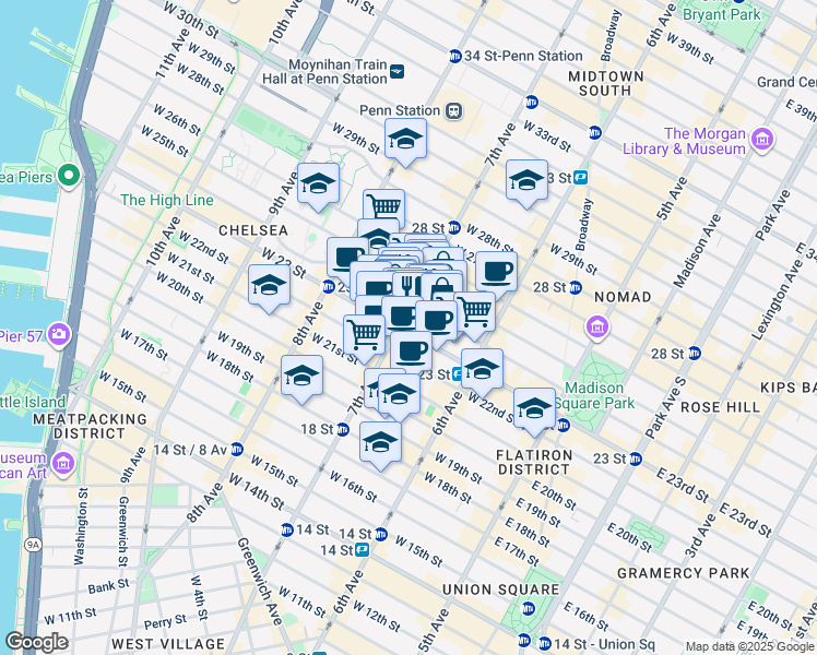 map of restaurants, bars, coffee shops, grocery stores, and more near in New York