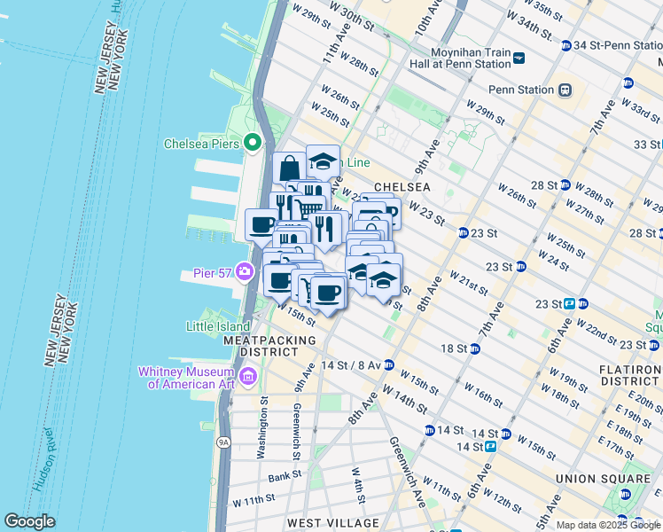 map of restaurants, bars, coffee shops, grocery stores, and more near in New York