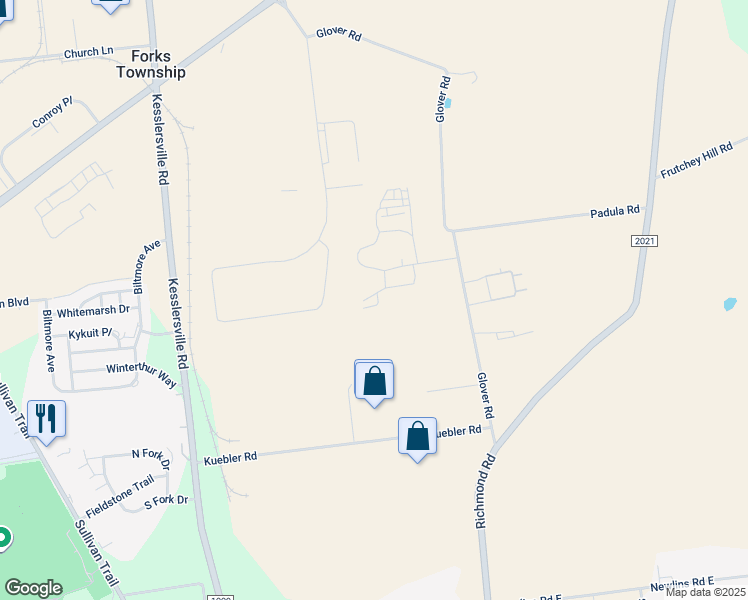 map of restaurants, bars, coffee shops, grocery stores, and more near 3900 Glover Road in Easton