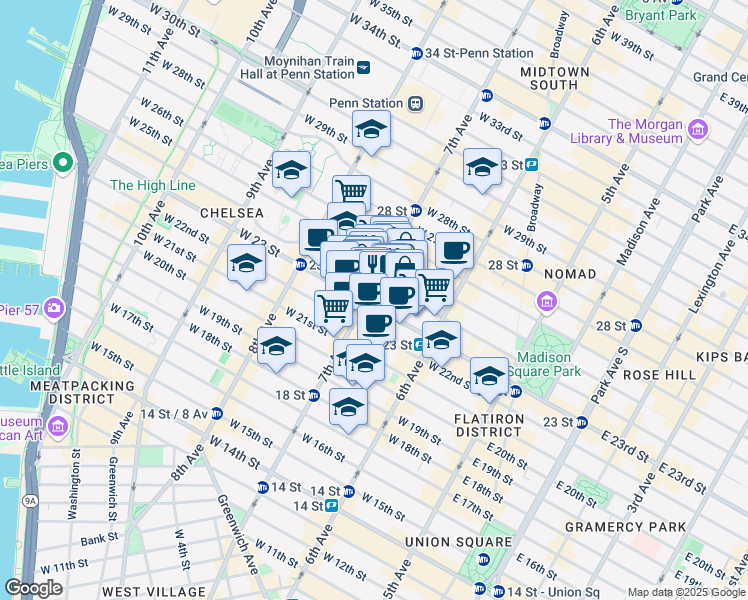 map of restaurants, bars, coffee shops, grocery stores, and more near in New York