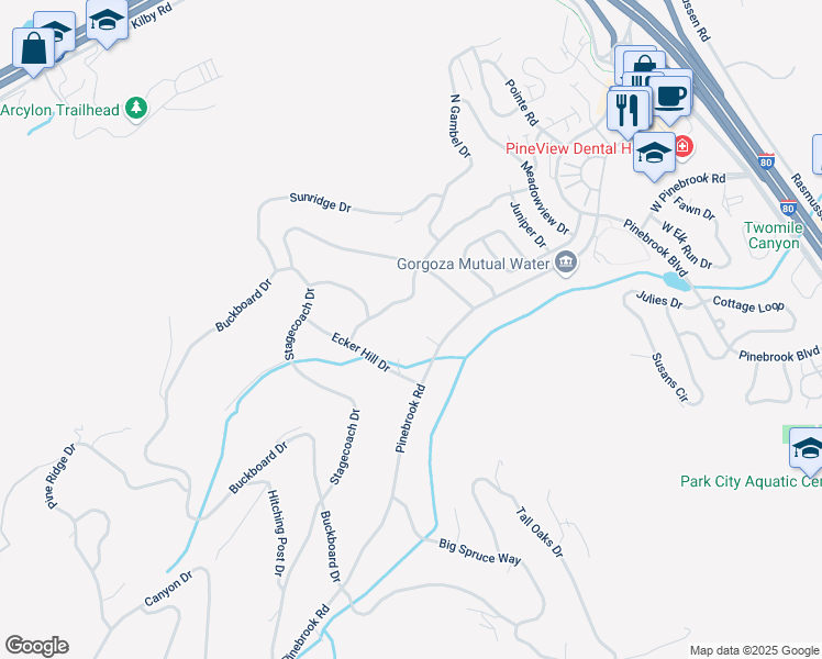 map of restaurants, bars, coffee shops, grocery stores, and more near 3600 Wagon Wheel Circle in Park City