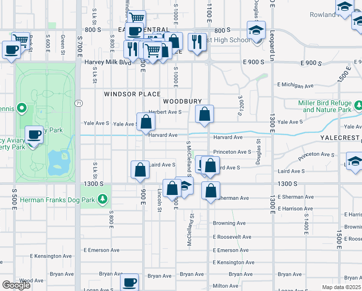 map of restaurants, bars, coffee shops, grocery stores, and more near 992 Harvard Avenue in Salt Lake City