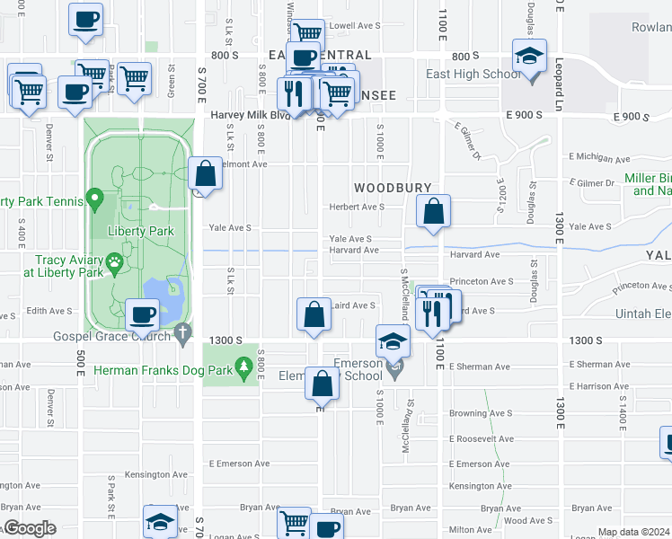 map of restaurants, bars, coffee shops, grocery stores, and more near 940 Harvard Avenue in Salt Lake City