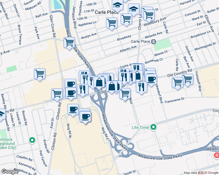 map of restaurants, bars, coffee shops, grocery stores, and more near 268 Lansdowne Avenue in Carle Place
