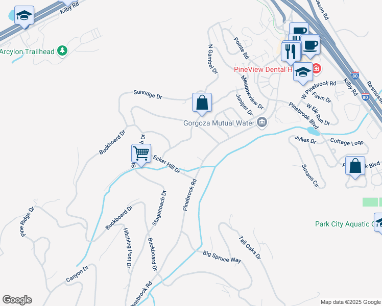 map of restaurants, bars, coffee shops, grocery stores, and more near 3600 Wagon Wheel Circle in Park City