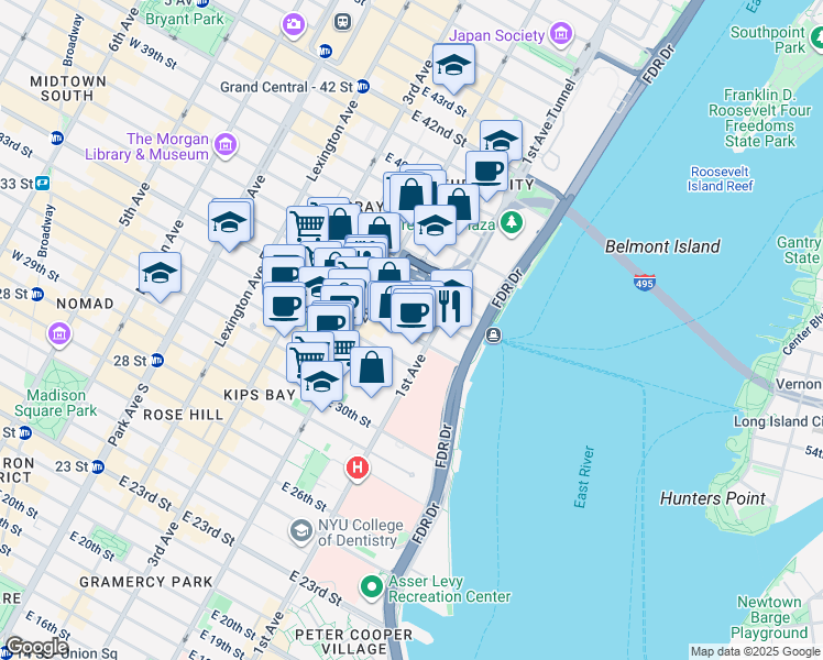 map of restaurants, bars, coffee shops, grocery stores, and more near in New York