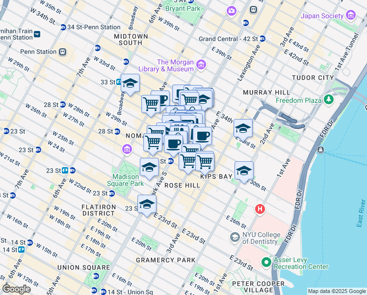 map of restaurants, bars, coffee shops, grocery stores, and more near in New York