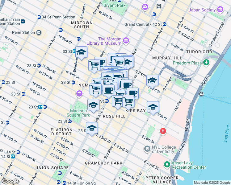map of restaurants, bars, coffee shops, grocery stores, and more near in New York