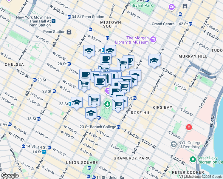 map of restaurants, bars, coffee shops, grocery stores, and more near in New York