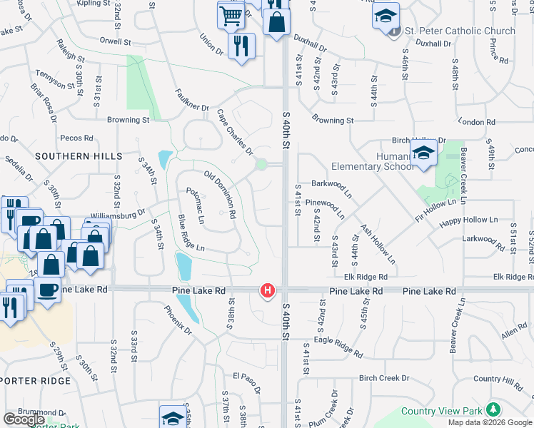 map of restaurants, bars, coffee shops, grocery stores, and more near 3811 Petersburg Court in Lincoln