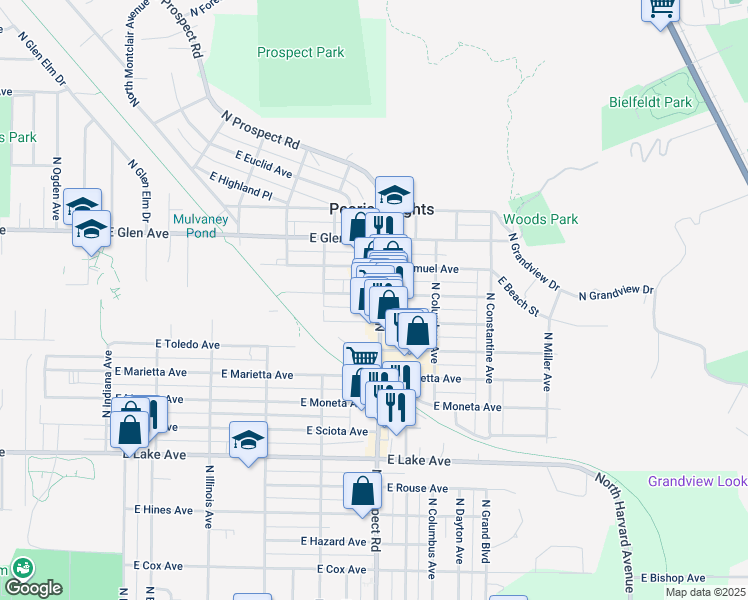 map of restaurants, bars, coffee shops, grocery stores, and more near 4700-4712 N Prospect Rd in Peoria Heights