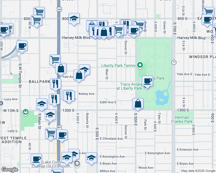 map of restaurants, bars, coffee shops, grocery stores, and more near 368 Harvard Avenue in Salt Lake City