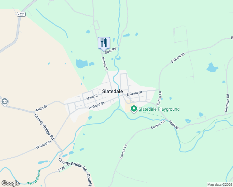 map of restaurants, bars, coffee shops, grocery stores, and more near 4002 Main Street in Slatington