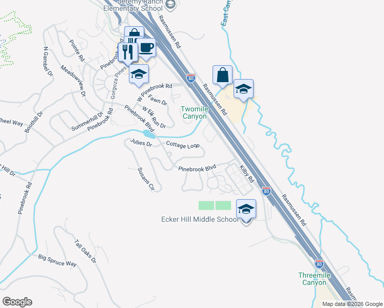 map of restaurants, bars, coffee shops, grocery stores, and more near 2675 Cottage Loop in Park City
