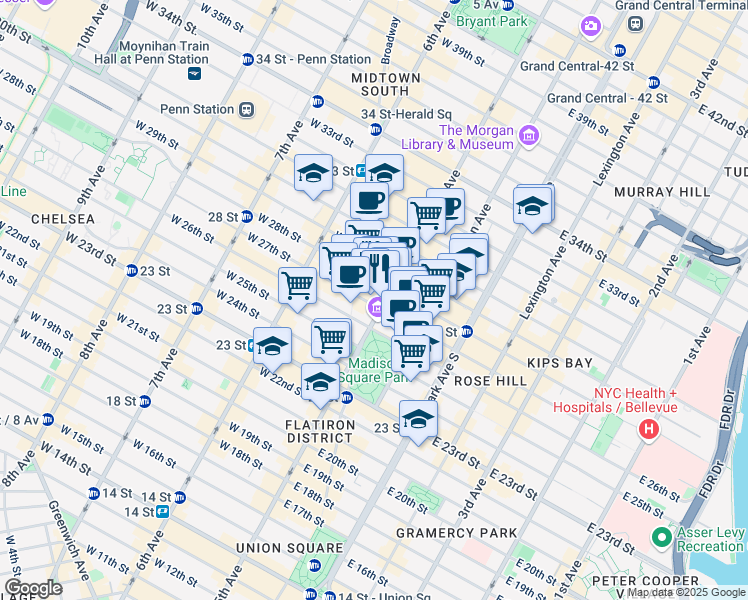 map of restaurants, bars, coffee shops, grocery stores, and more near 236 5th Avenue in New York
