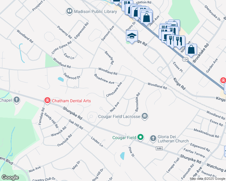 map of restaurants, bars, coffee shops, grocery stores, and more near 29 Crestview Avenue in Madison