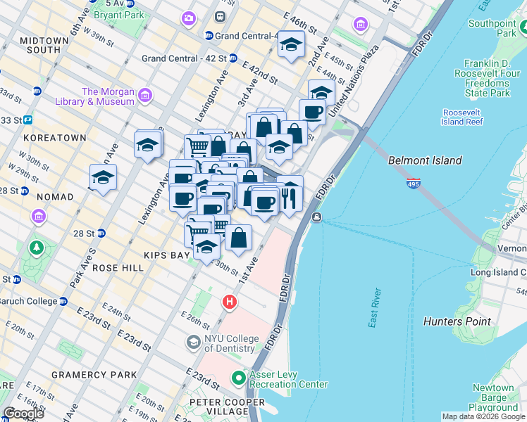 map of restaurants, bars, coffee shops, grocery stores, and more near in New York