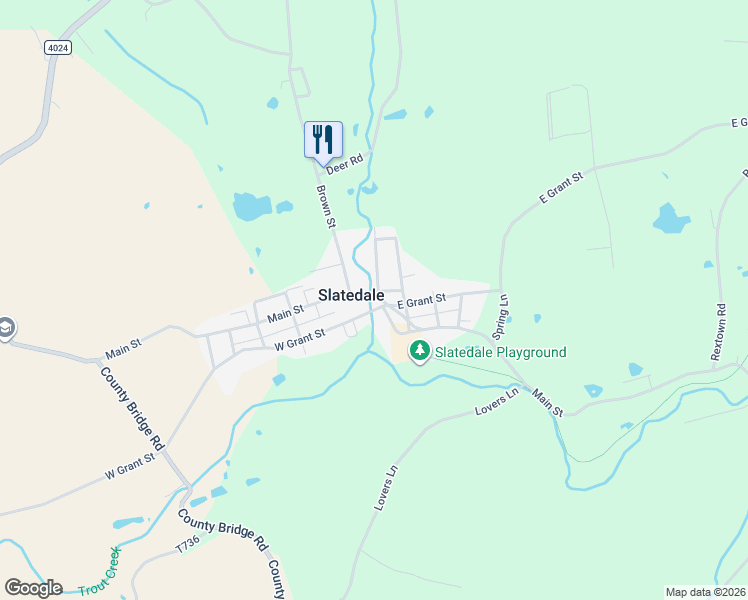 map of restaurants, bars, coffee shops, grocery stores, and more near 4002 Main Street in Slatington