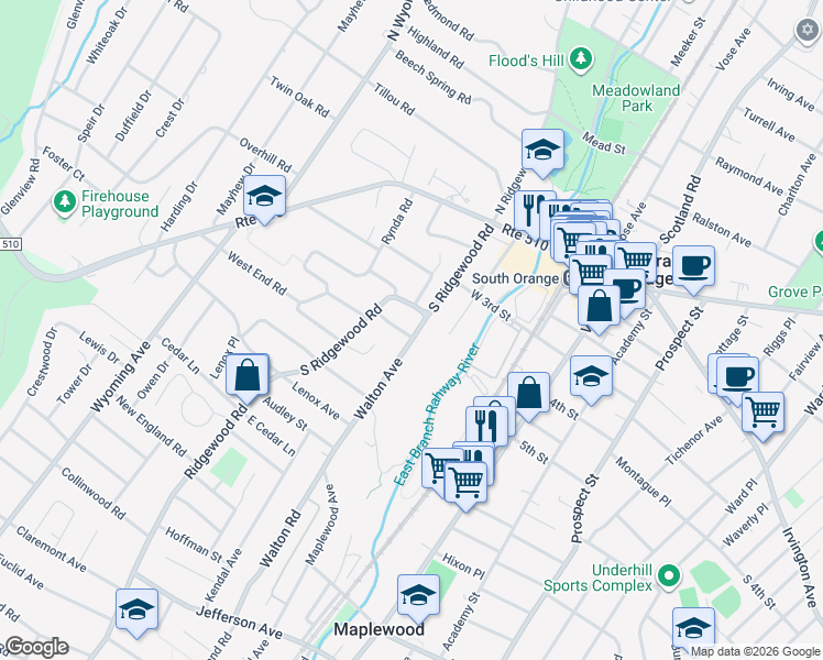 map of restaurants, bars, coffee shops, grocery stores, and more near 203 Edgewood Terrace in South Orange