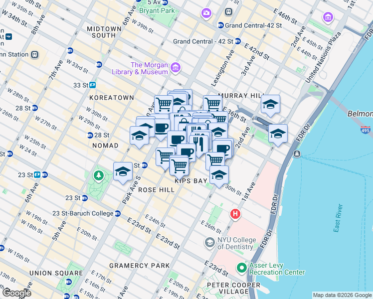 map of restaurants, bars, coffee shops, grocery stores, and more near in New York