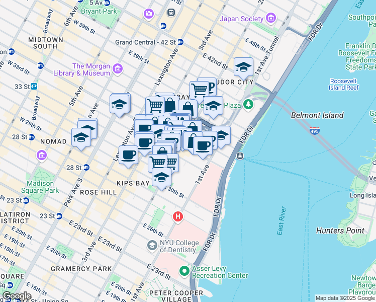 map of restaurants, bars, coffee shops, grocery stores, and more near 604 2nd Avenue in New York