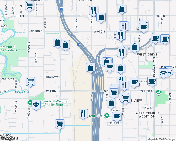 map of restaurants, bars, coffee shops, grocery stores, and more near 1132 South 5th West in Salt Lake City