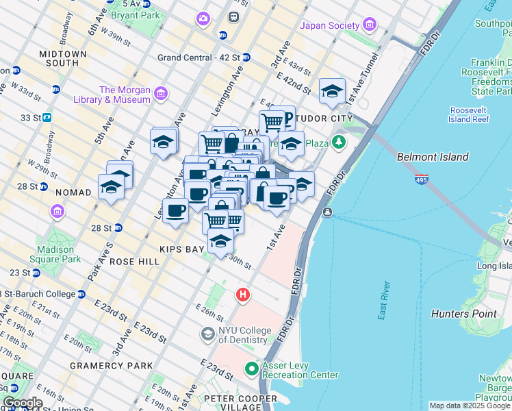 map of restaurants, bars, coffee shops, grocery stores, and more near in New York