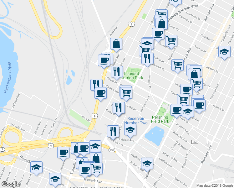 map of restaurants, bars, coffee shops, grocery stores, and more near 227 Liberty Avenue in Jersey City
