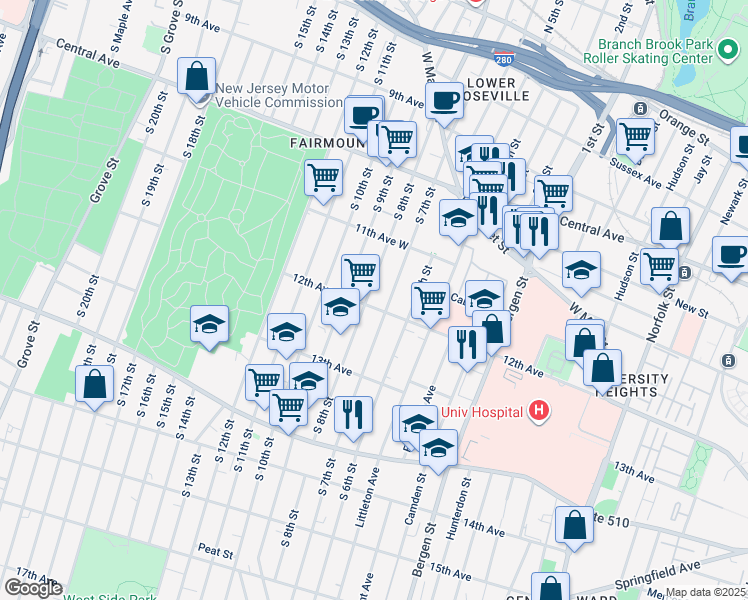 map of restaurants, bars, coffee shops, grocery stores, and more near in Newark