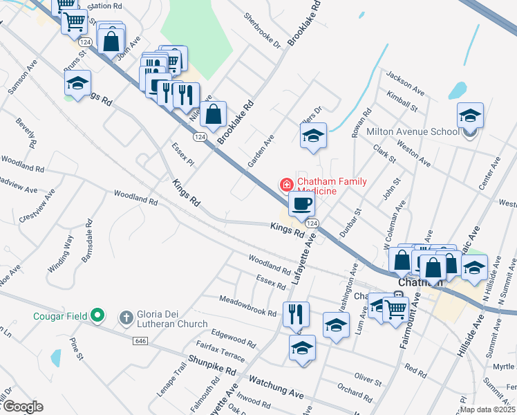 map of restaurants, bars, coffee shops, grocery stores, and more near 535 Main Street in Chatham
