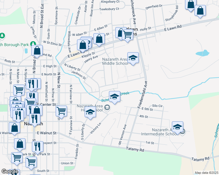 map of restaurants, bars, coffee shops, grocery stores, and more near 44 Mitchell Avenue in Nazareth