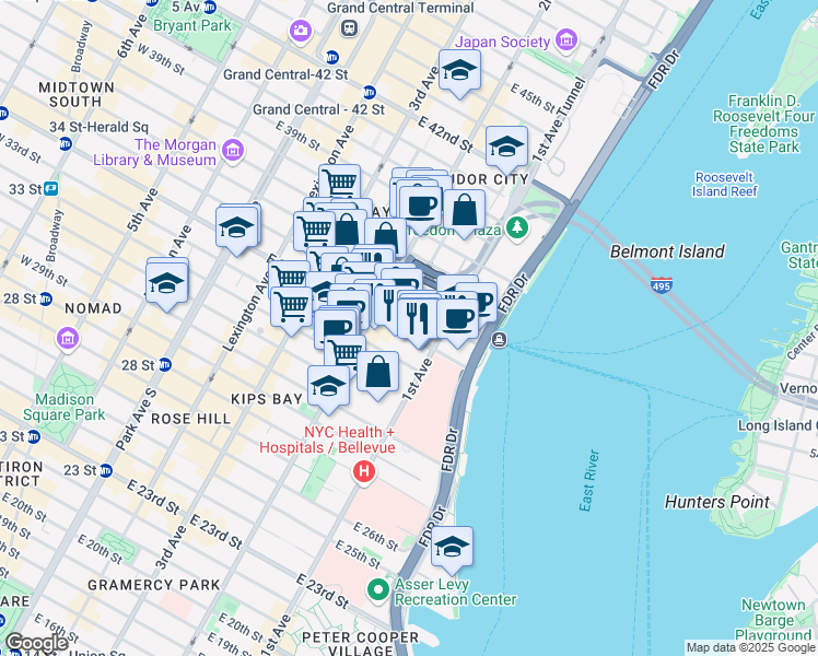map of restaurants, bars, coffee shops, grocery stores, and more near in New York