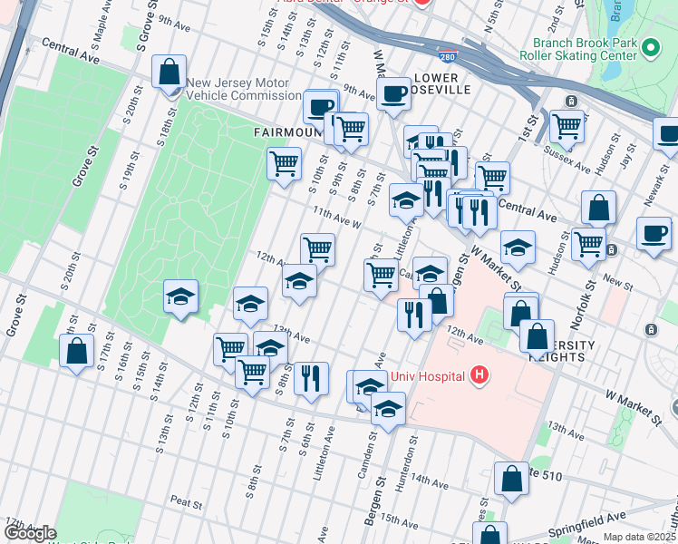 map of restaurants, bars, coffee shops, grocery stores, and more near 137 South 7th Street in Newark
