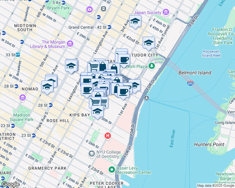 map of restaurants, bars, coffee shops, grocery stores, and more near in New York