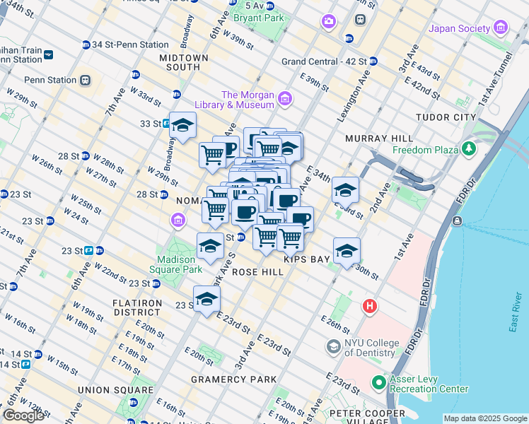 map of restaurants, bars, coffee shops, grocery stores, and more near in New York