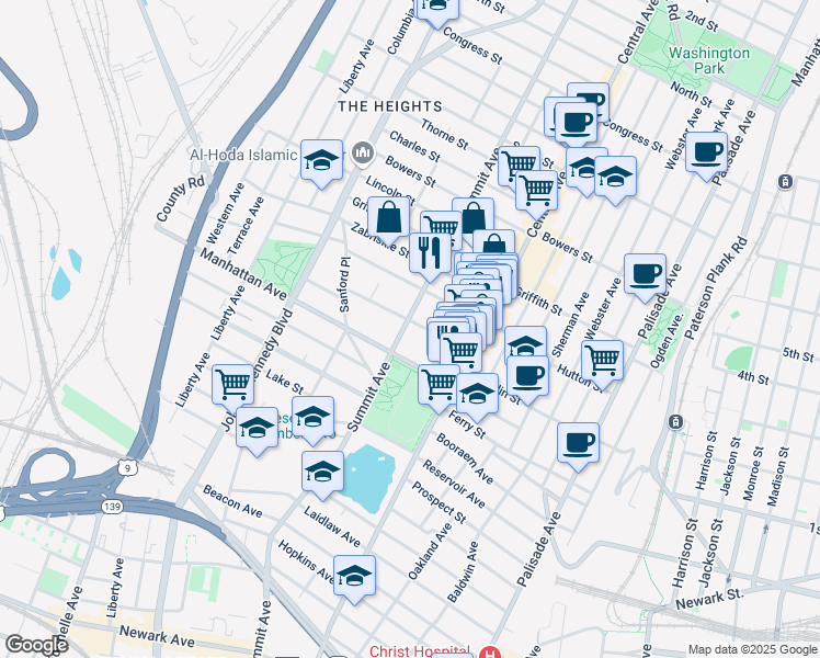 map of restaurants, bars, coffee shops, grocery stores, and more near 897 County Road 617 in Jersey City