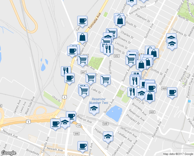 map of restaurants, bars, coffee shops, grocery stores, and more near 3284 John F. Kennedy Boulevard in Jersey City