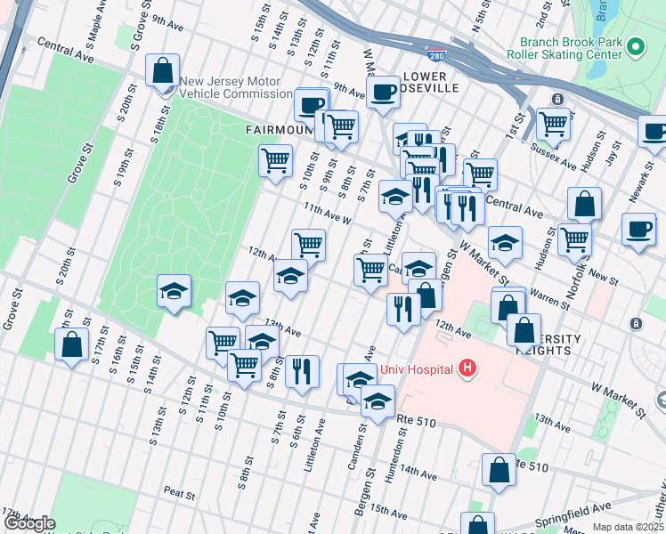 map of restaurants, bars, coffee shops, grocery stores, and more near in Newark