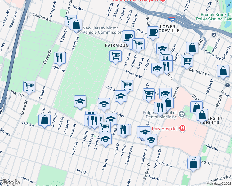 map of restaurants, bars, coffee shops, grocery stores, and more near in Newark
