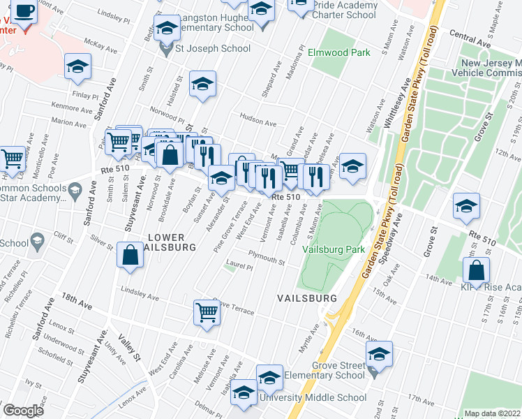 map of restaurants, bars, coffee shops, grocery stores, and more near in Newark