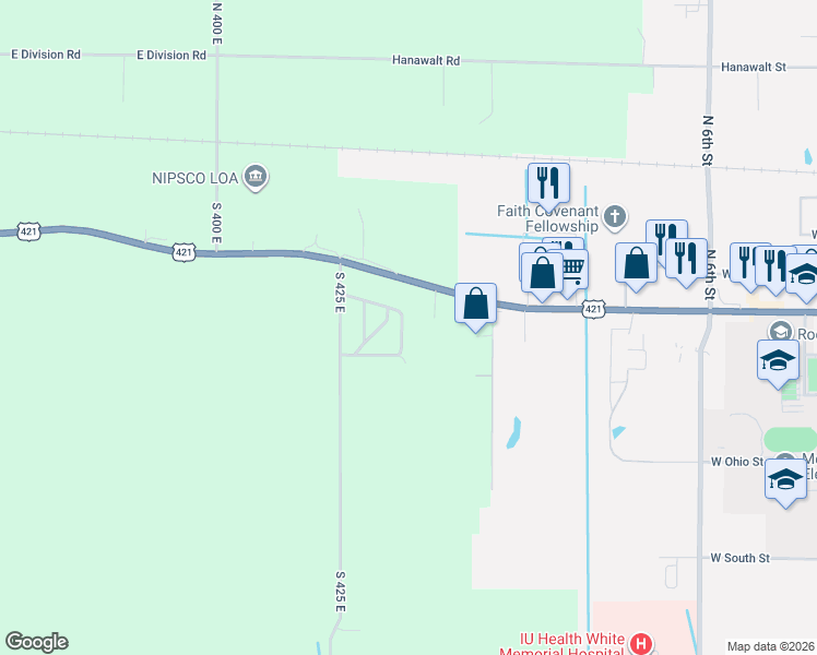 map of restaurants, bars, coffee shops, grocery stores, and more near 537-541 South Western Heights Loop in Monticello