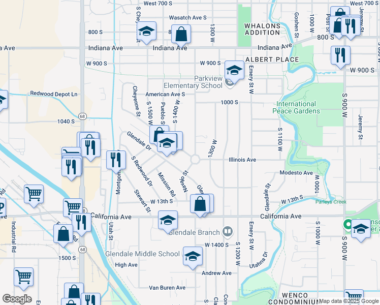 map of restaurants, bars, coffee shops, grocery stores, and more near 1364 Glenrose Drive South in Salt Lake City
