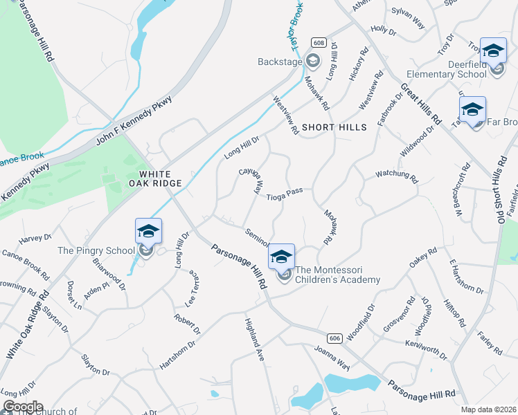 map of restaurants, bars, coffee shops, grocery stores, and more near 16 Cayuga Way in Millburn