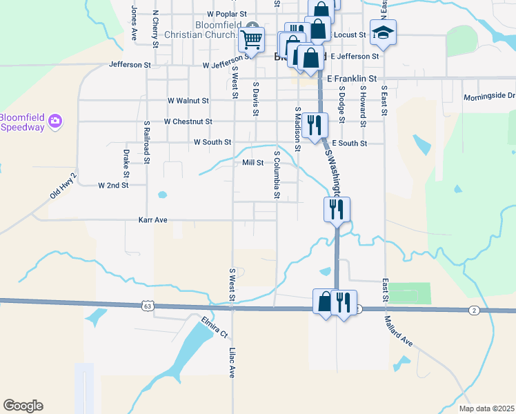 map of restaurants, bars, coffee shops, grocery stores, and more near Wilson Street in Bloomfield